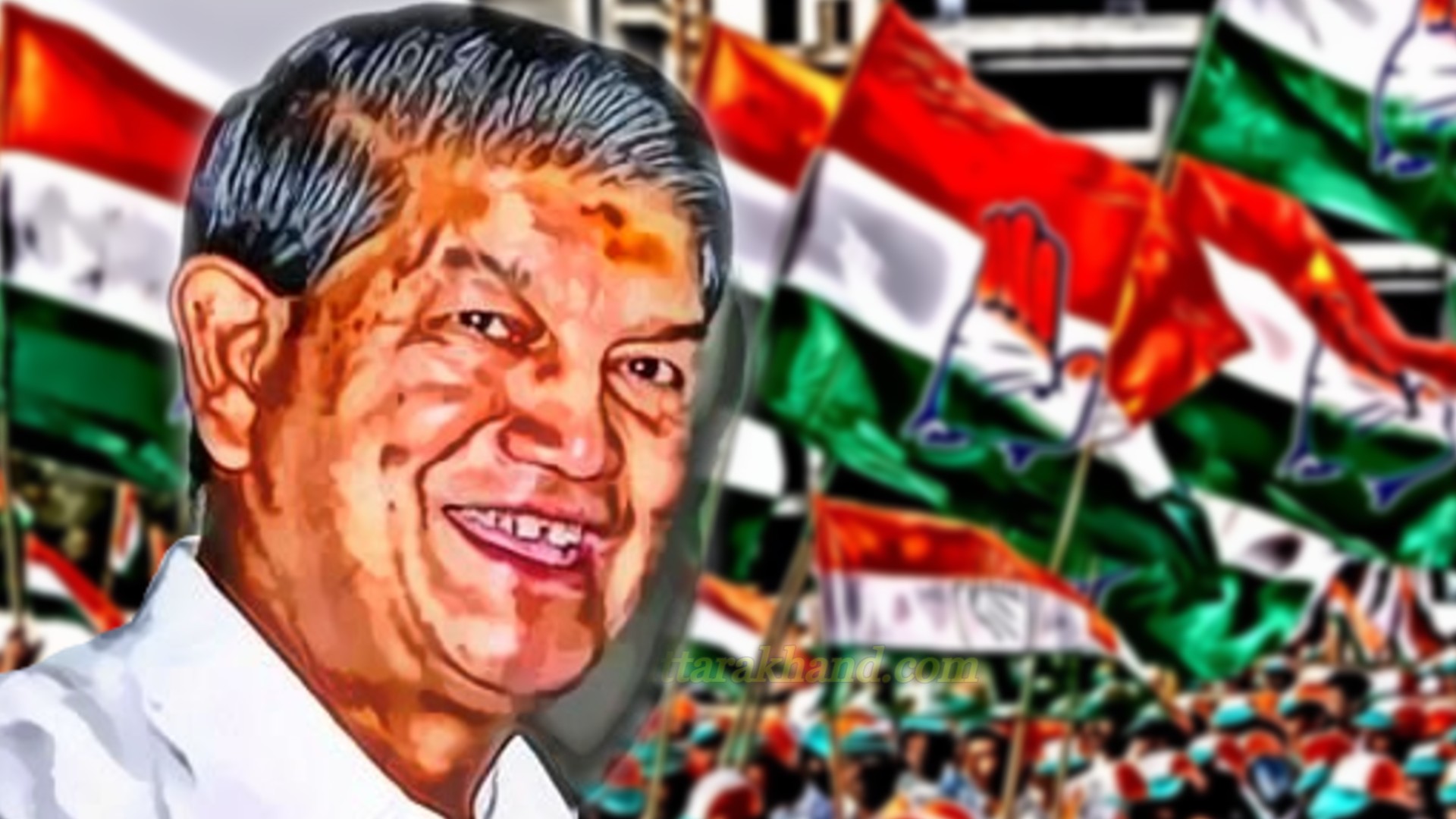 harish rawat with cong flag