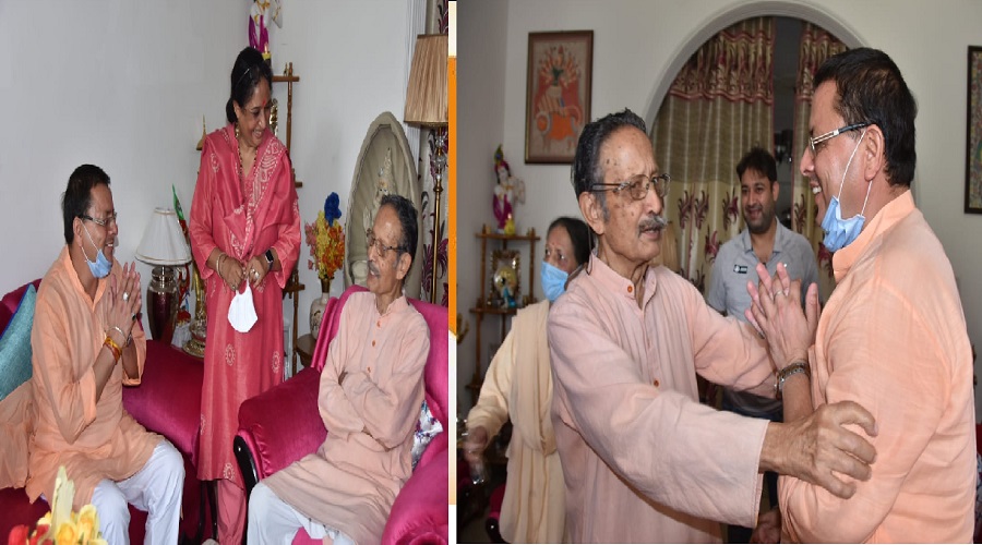 : Pushkar Singh Dhami arrives at his residence to meet former Chief Minister BC Khanduri