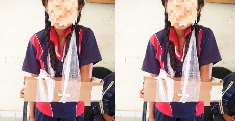 plaster of hard board in girls hand