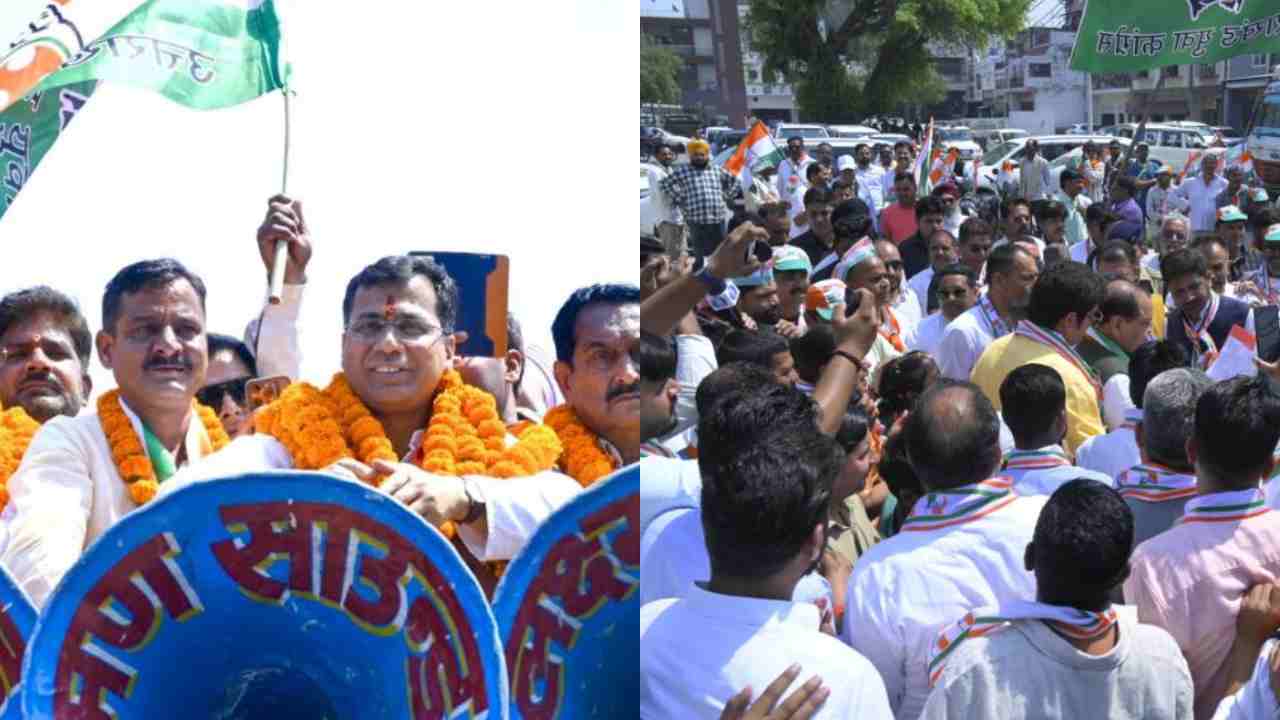 कांग्रेस प्रत्याशी ने नामांकन करने के बाद निकाला भव्य रोड शो