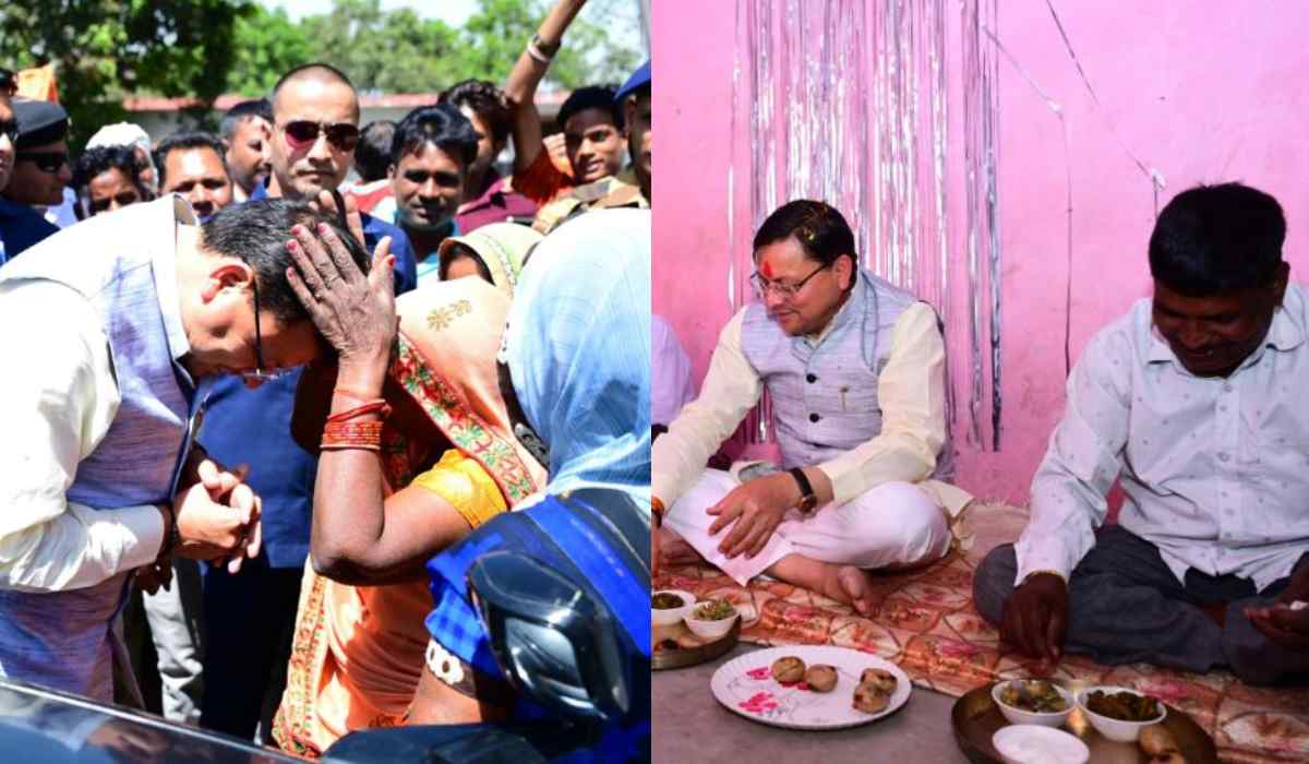 खटीमा पहुंचे सीएम धामी, दलित कार्यकर्ता के घर खाया खाना