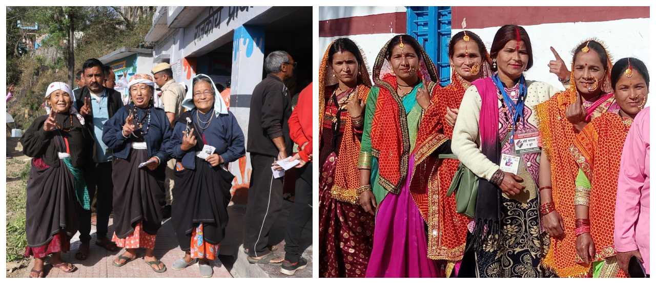 पारंपरिक परिधान में वोट देने पहुंची महिलाएं