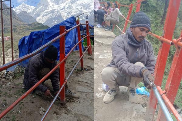 केदारनाथ पैदल मार्ग पर क्षतिग्रस्त रेलिंग को किया जा रहा ठीक