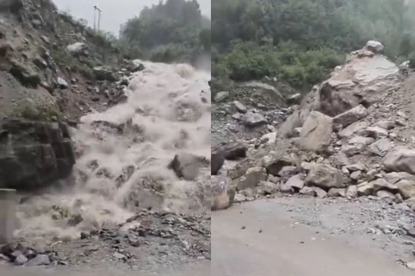 बद्रीनाथ हाईवे पर लामबगड़ के पास भूस्खलन, यात्रियों को बैरियर पर रोका