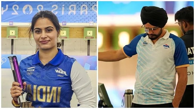 paris-OLYMPICS 2024 Manu Bhaker and Sarabjot Singh Bronze in mixed doubles of 10m Air Pistol