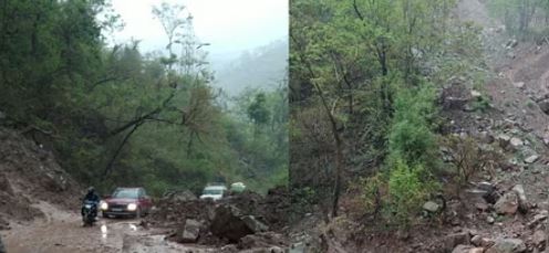 मलबा आने से रोड प्रतिबंधित