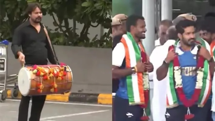 pr sreejesh indian hockey team grand welcome at airport video viral