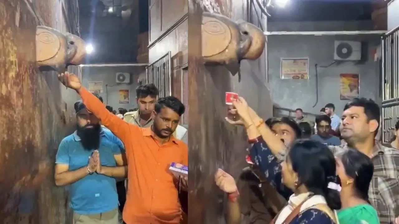 devotees at banke-bihari-mandir drinking ac water as charanamrit video viral