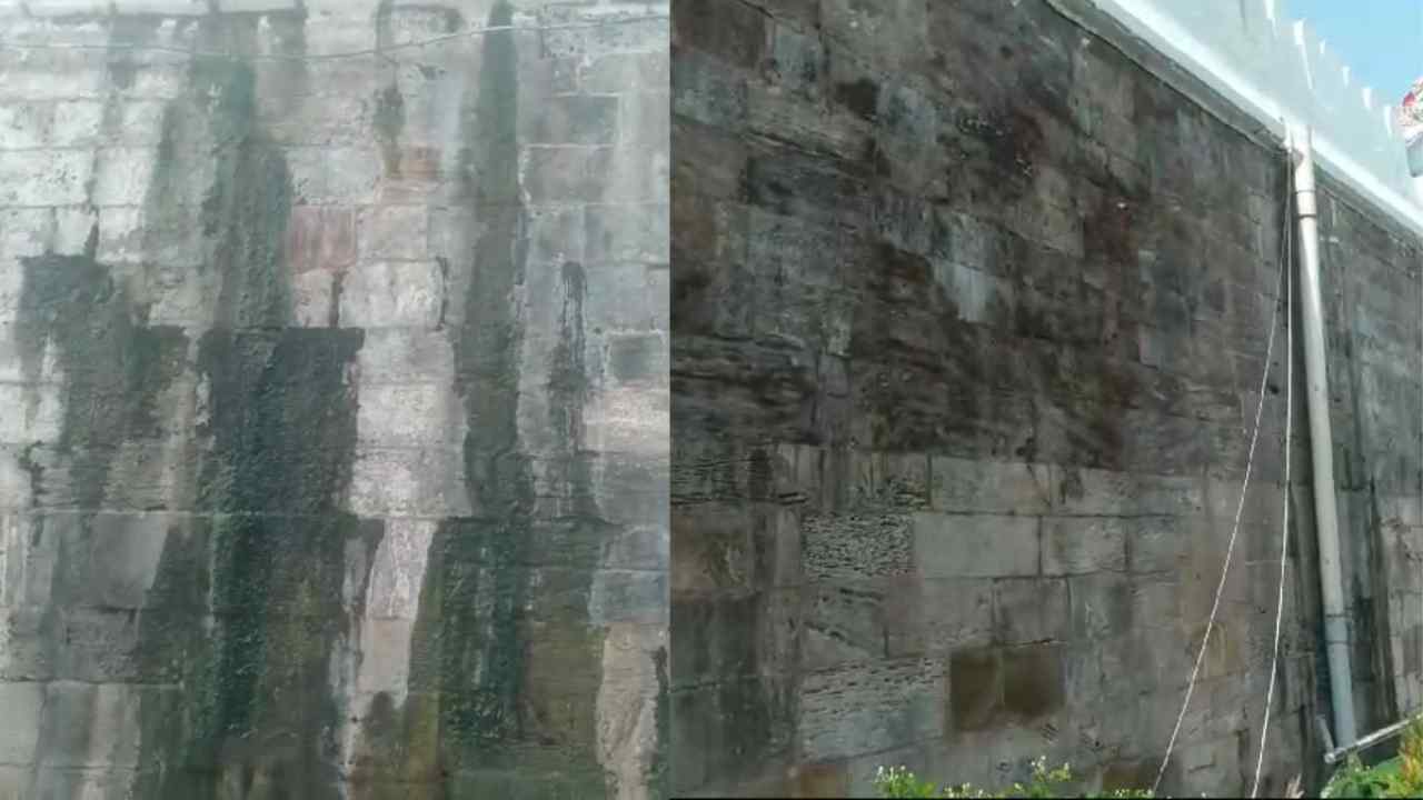 Dirty water is leaking in the walls of Jagannath temple