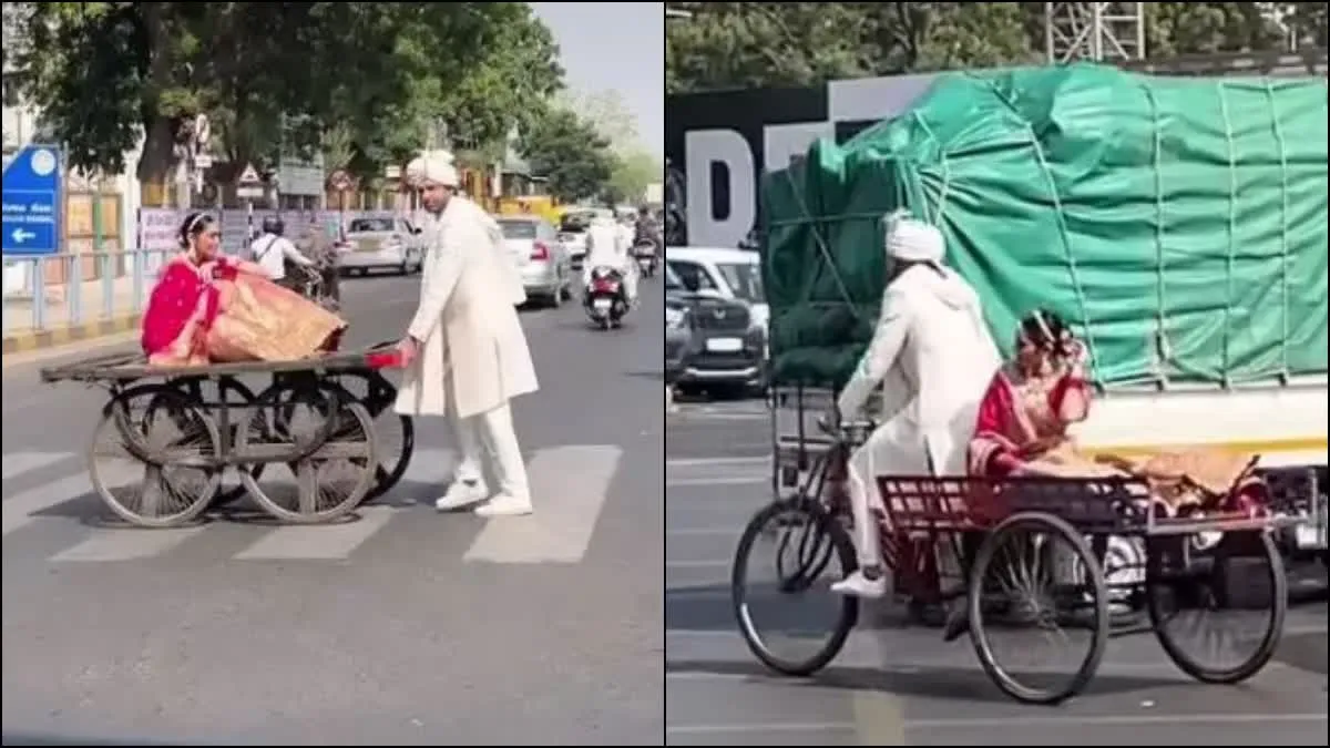 dulha dulhan Video Viral groom takes bride on cart