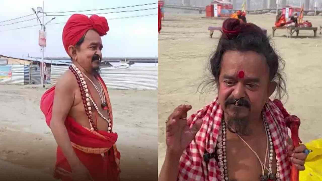 Short stature Baba in discussion for his unique sadhana in Maha Kumbh
