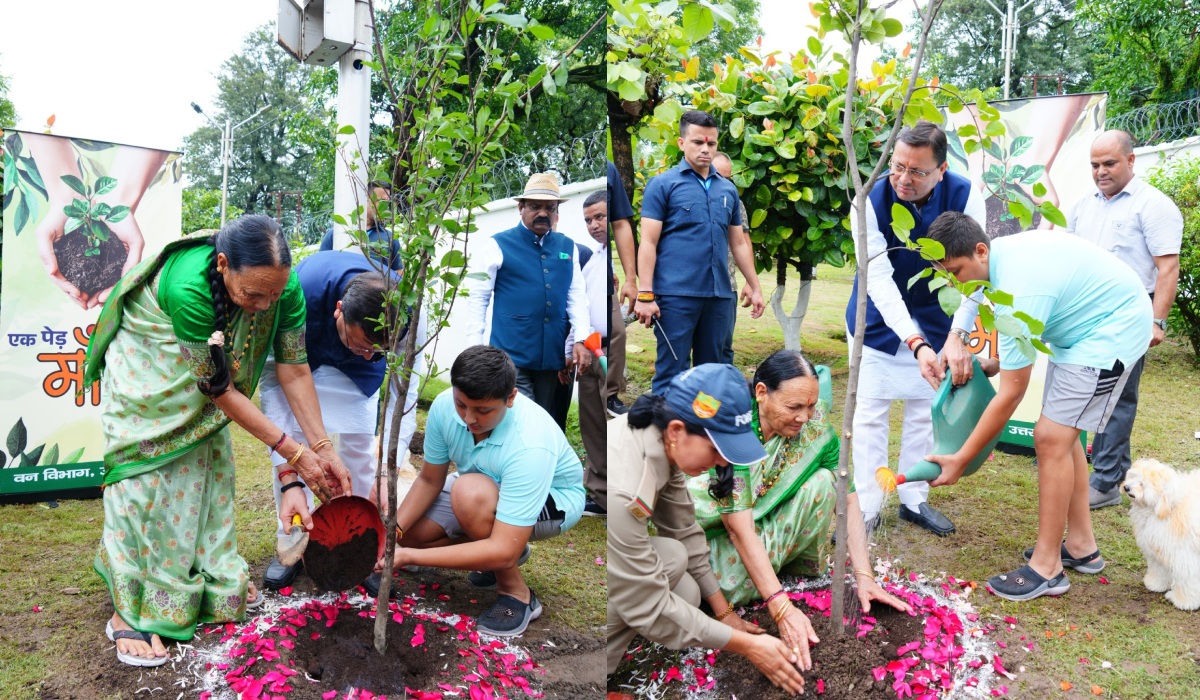 सीएम धामी ने ‘एक पेड़ मां के नाम’ अभियान के तहत किया वृक्षारोपण, मां और बेटा भी रहा मौजूद
