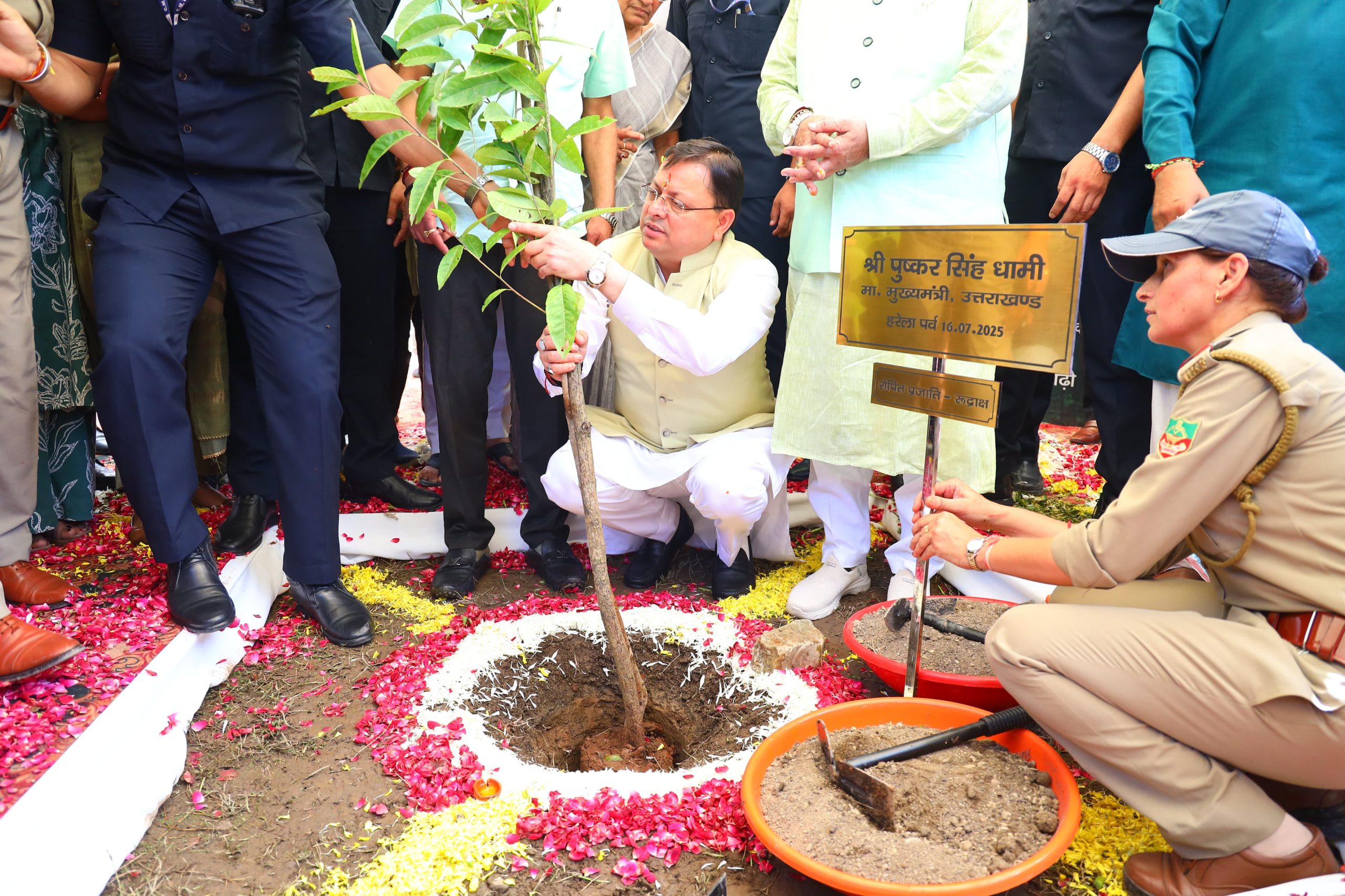 हरेला पर्व पर सीएम धामी ने रोपा रुद्राक्ष का पौधा, बोले 5 लाख पौधे लगाने का है लक्ष्य
